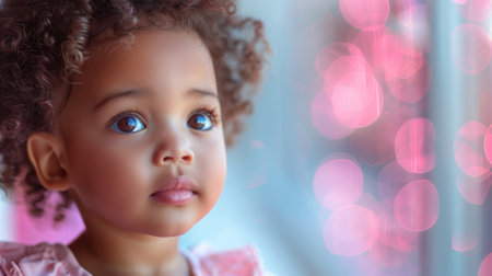 A close up of a little girl with curly hair looking at the camera, AIの素材