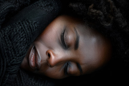 A woman sleeping with her eyes closed and wrapped in a blanket, AIの素材
