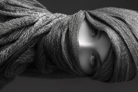 A black and white photo of a doll wrapped in cloth, AIの素材