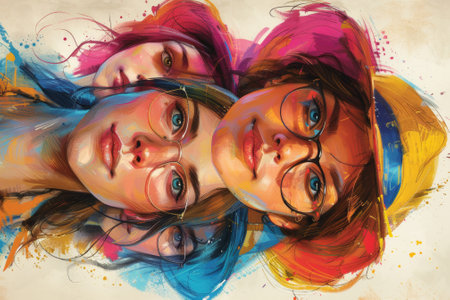 A painting of a woman with glasses and another girl, AIの素材