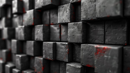 A close up of a wall made out of black blocks, AIの素材