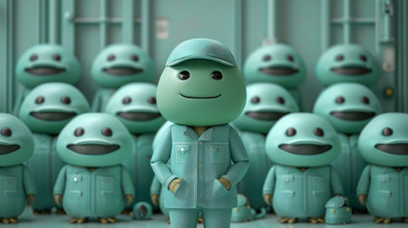 A group of a bunch of green people standing in front of each other, AIの素材