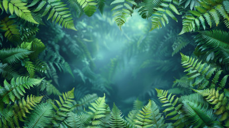A picture of a large green fern leaves background with blue light, AIの素材