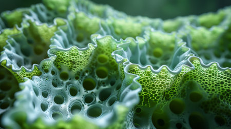 A close up of a green plant with holes in it, AIの素材