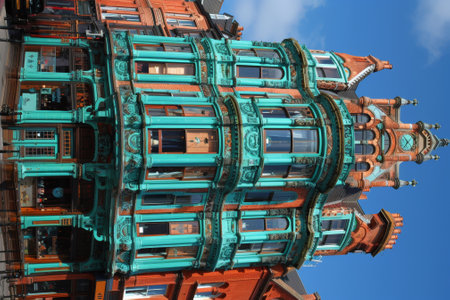 A large building with a clock on its side and windows, AIの素材