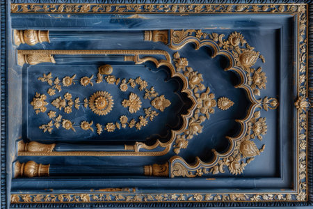 A blue and gold ornate door with a decorative design, AIの素材