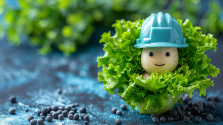 A small toy of a person in the shape of lettuce, AIの素材
