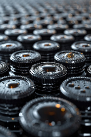 A close up of a bunch of bottles with water in them, AIの素材