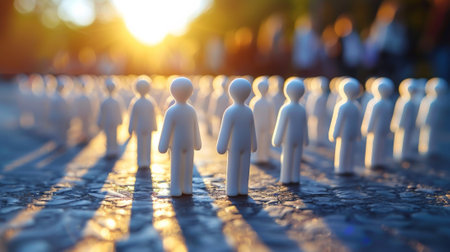 A group of small white figurines standing in a line, AIの素材