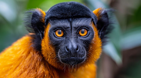 A close up of a monkey with big eyes and black fur, AIの素材