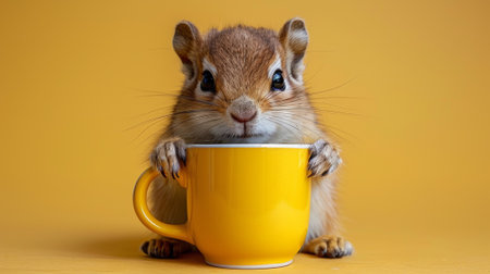 A small rodent with a yellow cup in its mouth, AIの素材