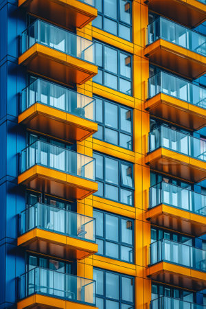 A tall building with balconies and windows on the side, AIの素材