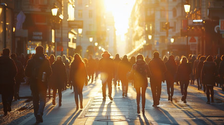A group of people walking down a street in the city, AIの素材