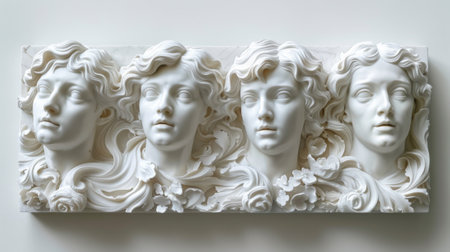 A white sculpture of three women with flowers on their heads, AIの素材