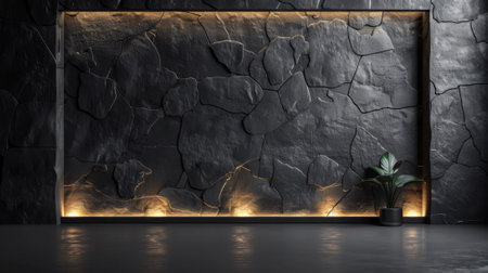 A wall with a plant in front of it and some lights, AIの素材