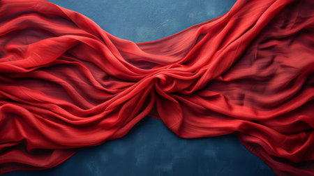 A red fabric is wrapped around a blue background, AIの素材