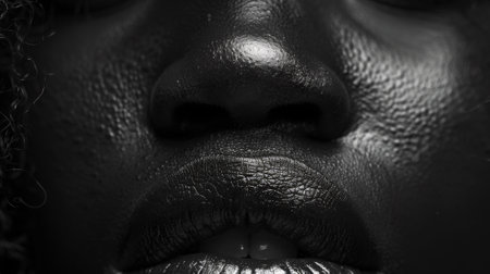 A close up of a black womans face with her lips open, AIの素材