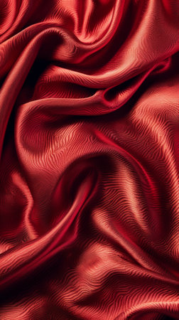 A close up of a red silk fabric with some folds, AIの素材