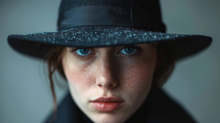 A woman wearing a black hat with her eyes closed, AIの素材