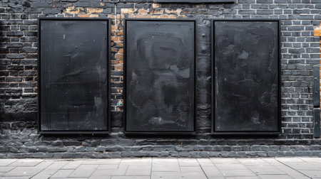 A brick wall with three black framed pictures on it, AIの素材