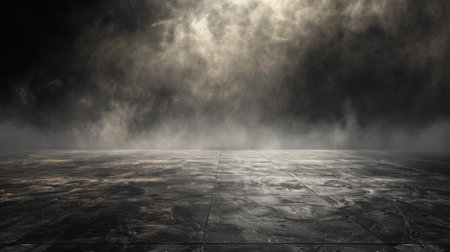 A man standing on a concrete floor with the sun behind him, AIの素材