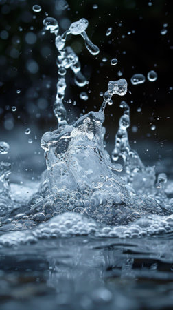 A close up of a bird flying through the air with water, AIの素材