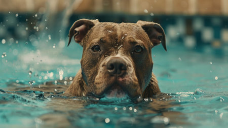 A dog swimming in a pool with water splashing around him, AIの素材