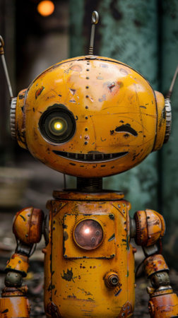 A yellow robot with a big smile on its face, AIの素材