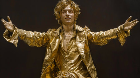 A man dressed in gold standing with his arms outstretched, AIの素材