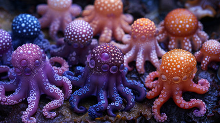A group of colorful octopus sitting on top of each other, AIの素材