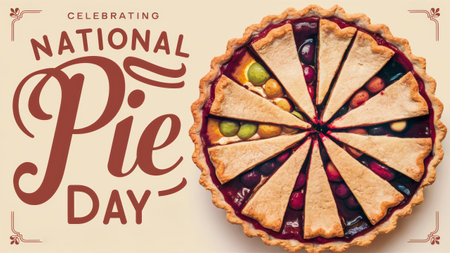 A pie day poster with a large fruit pie on it, AIの素材