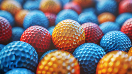 A close up of a bunch of colorful golf balls, AIの素材