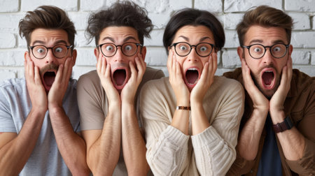 Four people with their hands covering their mouths and eyes, AIの素材