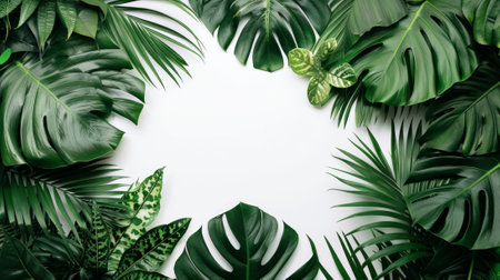 Tropical leaves and plants arranged in a circle, AIの素材