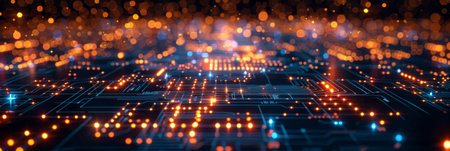 A circuit board with lights and dots on it, AIの素材