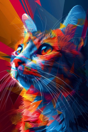 A colorful painting of a cat with bright colors, AIの素材
