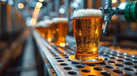 A group of glasses are lined up on a metal tray, AIの素材