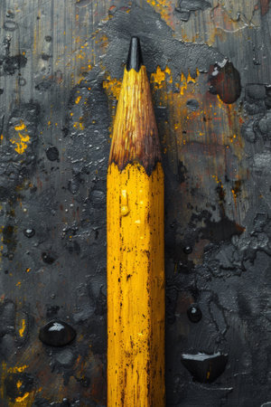 A close up of a pencil with water droplets on it, AIの素材