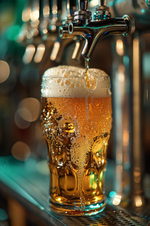 A glass of beer being poured into a tap by someone, AIの素材
