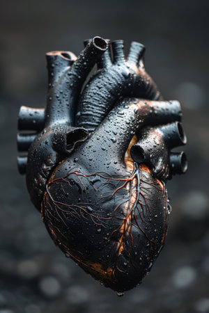 A close up of a heart with water droplets on it, AIの素材
