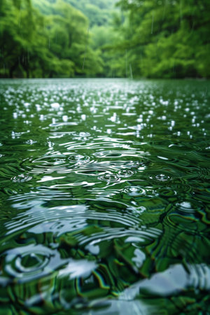 A close up of a green wall with water droplets on it, AIの素材