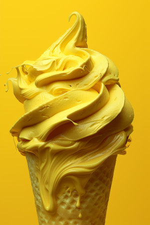 A close up of a cone with yellow icing on it, AIの素材