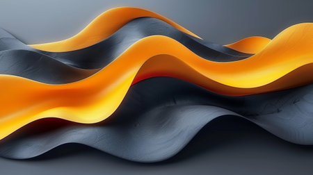 A 3d rendering of a wave pattern with orange and black colors, AIの素材