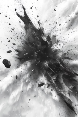 A black and white photo of a large explosion with lots of debris, AIの素材