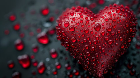 A red heart shaped object with water droplets on it, AIの素材