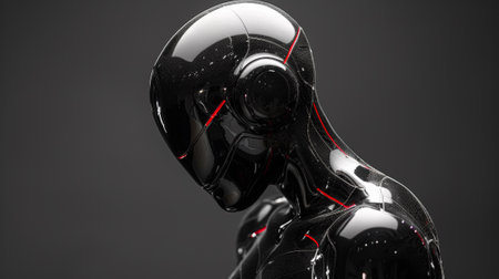 A close up of a futuristic robot with red and black accents, AIの素材