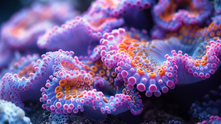 A close up of a colorful coral with orange and yellow spots, AIの素材