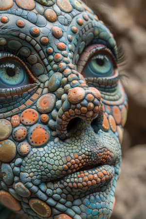 A close up of a face made out of rocks and other materials, AIの素材