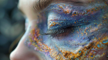 A close up of a womans face with colorful makeup, AIの素材