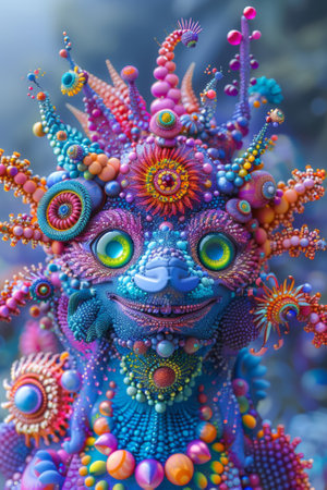 A colorful dragon made of beads and other decorations, AIの素材